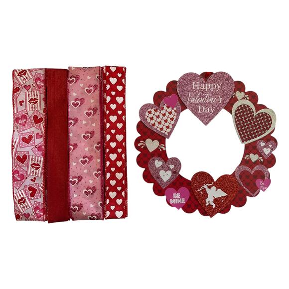 Valentine’s Day Wreath Kit | Sign & Ribbon Bundle | Heart, Cupid & Love Theme - Picture 1 of 4